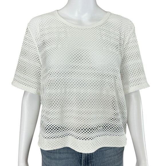 Lululemon Sweat Your Heart Out Short Sleeve Top sz 10 White Mesh Workout Yoga - Picture 3 of 9